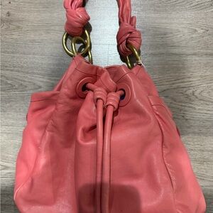 Coach Coral Leather Shoulder Bag with Gold Accents